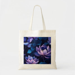 Mörk Lotus Blommigt Tote Bag Tygkasse