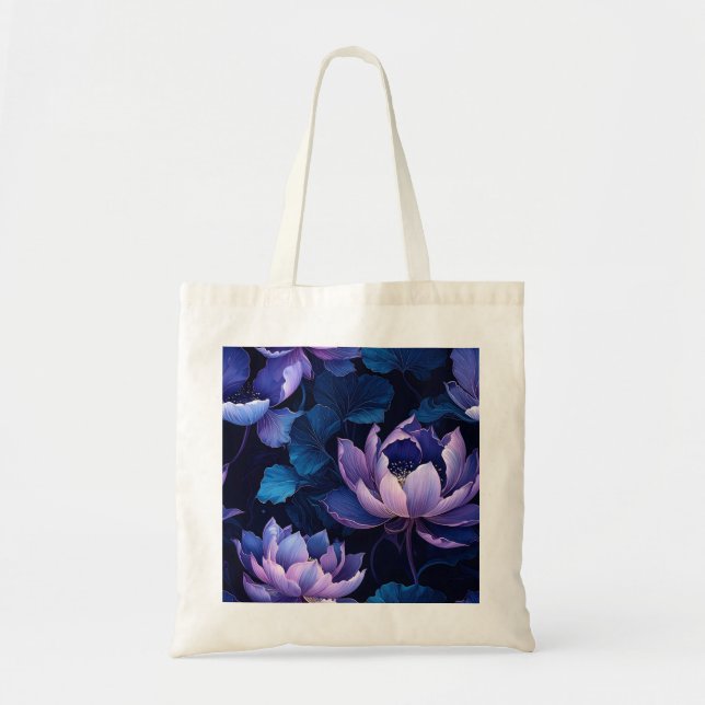 Mörk Lotus Blommigt Tote Bag Tygkasse (Framsidan)