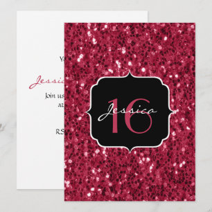 Mörk magenta rosa faux glitter sparkles Sweet 16 Inbjudningar