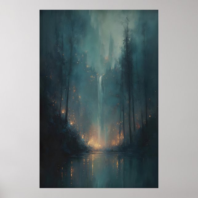 Mörk Magisk Förtrollad Skog, Dyster Vattenfall Poster (Framsidan)