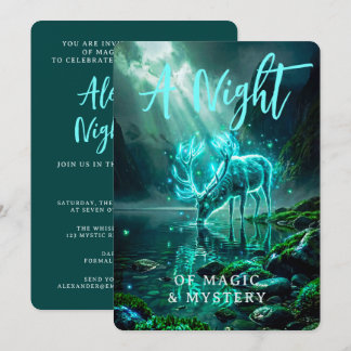 Mörk Magisk Lysande Cyan Andlig Hjort Fantasy Inbjudningar