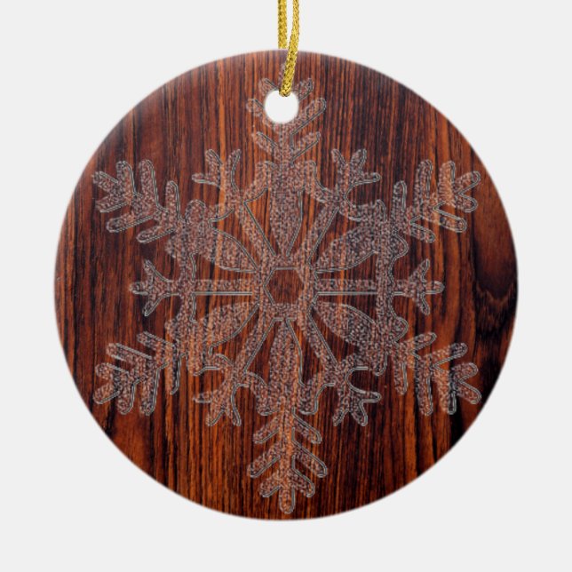 Mörk Mahogany Wood crystal snöflingor Julgransprydnad Keramik (Framsidan)
