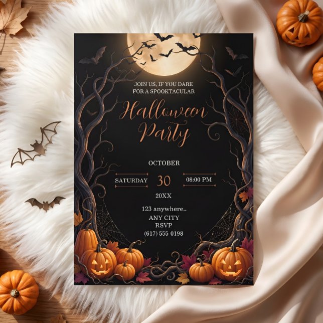 Mörk Måne Pumpa Halloweenfest Inbjudningar (Skapare uppladdad)