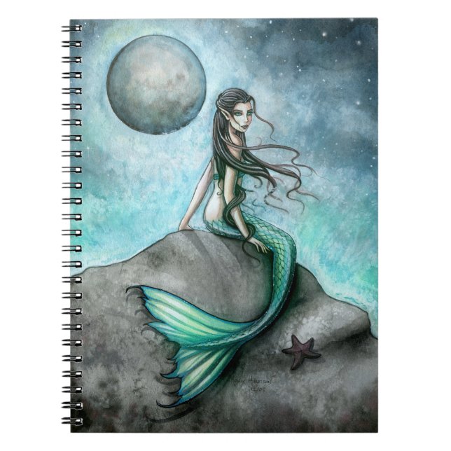Mörk Måne Sjöjungfru Fantasy Art-anteckningsbok Anteckningsbok (Framsidan)