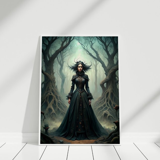 Mörk Måne Witch - Forest Queen Wall Art Poster (Dark Moon Witch – Forest Queen Wall Art in a white frame.)