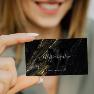 Mörk Marble Guld Glitter Elegant Modern Monogram Visitkort