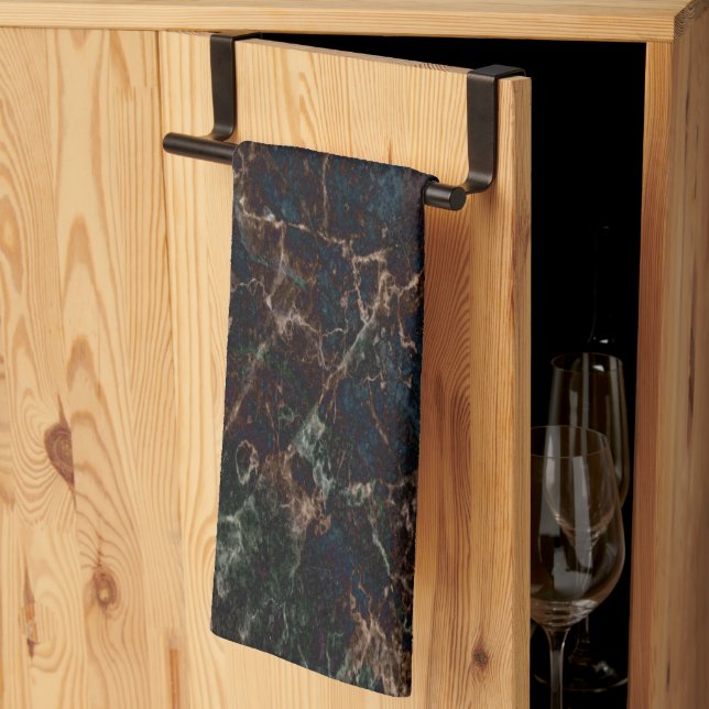 Mörk Marble Kökshandduk (Thirds Fold)