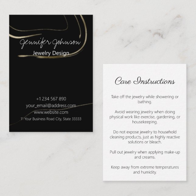 Mörk Marbling Jewelry Care Visitkort (Fram/baksida)