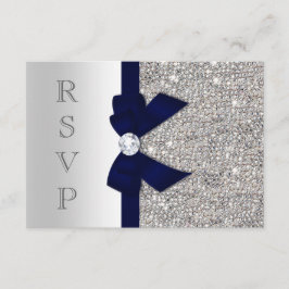 Mörk marin falsk bow silverpärlor diamant RSVP OSA Kort