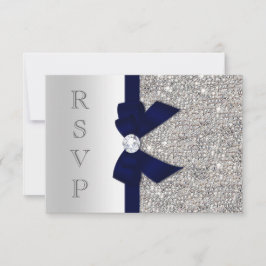 Mörk marin falsk bow silverpärlor diamant RSVP OSA Kort