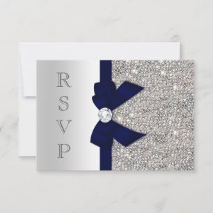 Mörk marin falsk bow silverpärlor diamant RSVP OSA Kort