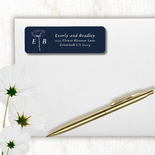 Mörk marin vit monogram blommig accentadress returadress etikett