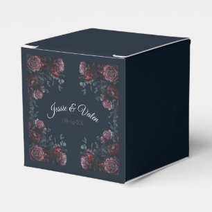 Mörk marinblå blomstergudstjänst elegant bröllop m presentaskar