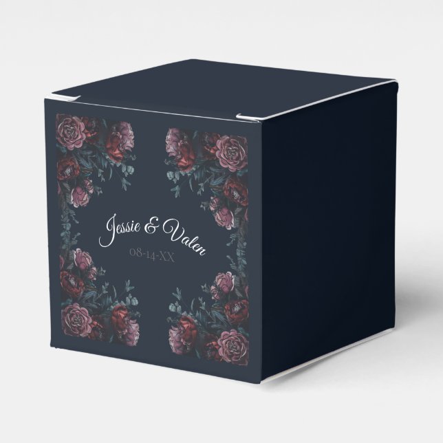 Mörk marinblå blomstergudstjänst elegant bröllop m presentaskar (Framsidan Sidan)