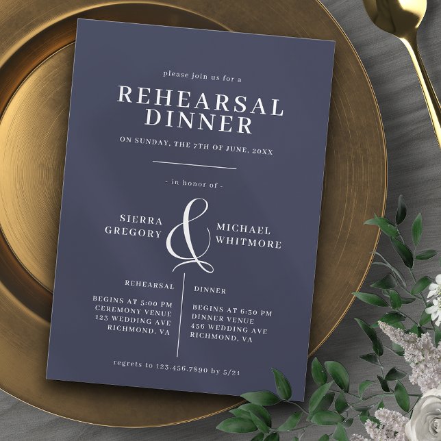 Mörk marinblå | Elegant klassisk repetitionsmiddag Inbjudningar (Skapare uppladdad)