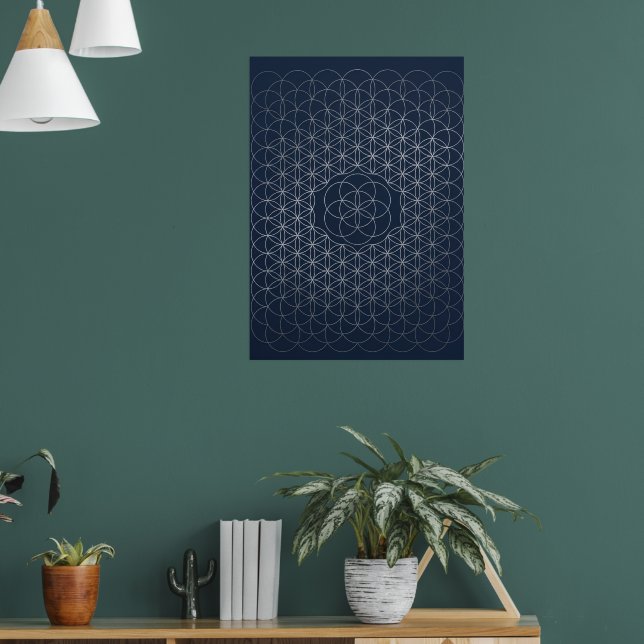 Mörk marinblå geometrisk stjärnmönster konstaffisc poster (Vardagsrum 1)