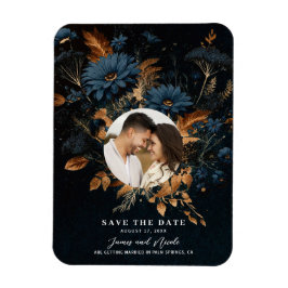 Mörk marinblå guld rustik glamour boho spara datum magnet