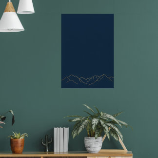 Mörk marinblå minimalistisk fjäll linjekonsttryck poster