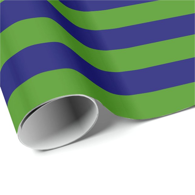 Mörk marinblå och grön rand presentpapper (Rullad Hörn)