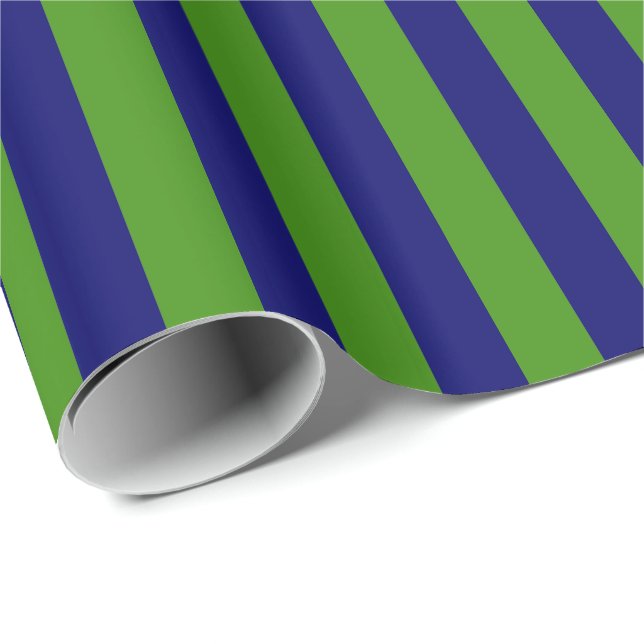 Mörk marinblå och grön rand presentpapper (Rullad Hörn)
