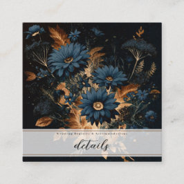 Mörk marinblå och guld rustik blomster glam boho fyrkantigt visitkort