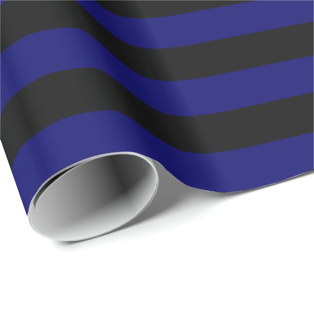 Mörk marinblå och svart rand presentpapper (Rullad Hörn)