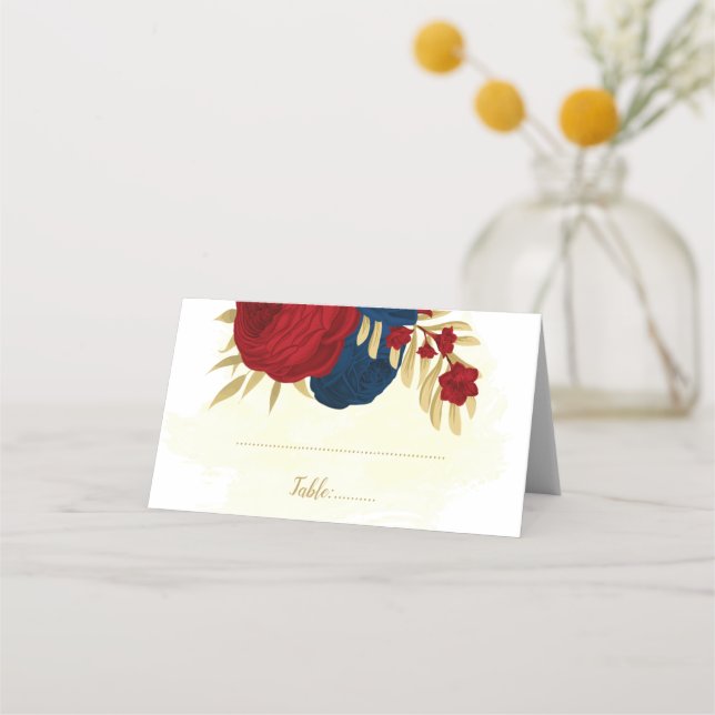 mörk: marinflottan blåa blommor guld botaniska brö placeringskort (Framsida)