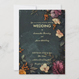 Mörk marmor bakgrund med blomsterdetaljer inbjudningar
