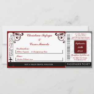 Mörk Maroon Grått Boarding Pass Wedding bjudande Inbjudningar