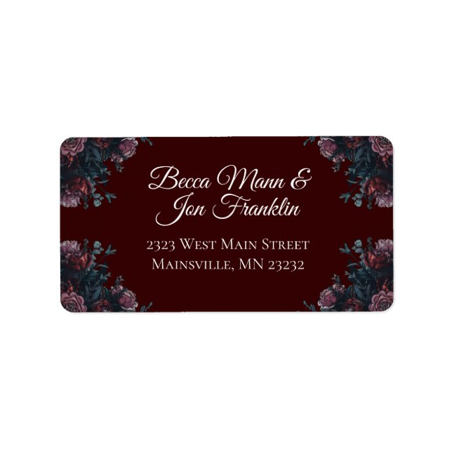 Mörk Maroon Mauve Gothic Elegant bröllop Adressetikett (Framsidan)