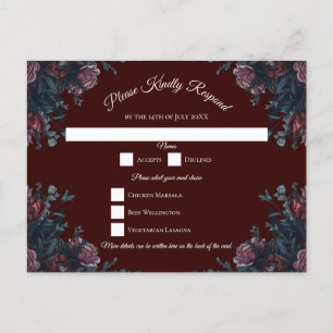 Mörk Maroon Mauve Gothic Elegant bröllop Helg Vykort