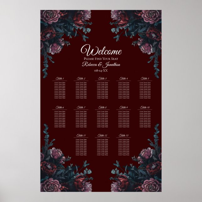 Mörk Maroon Mauve Gothic Elegant bröllop Poster (Framsidan)