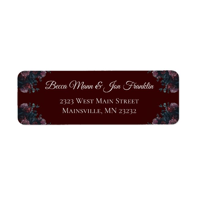 Mörk Maroon Mauve Gothic Elegant bröllop Returadress Etikett (Framsidan)