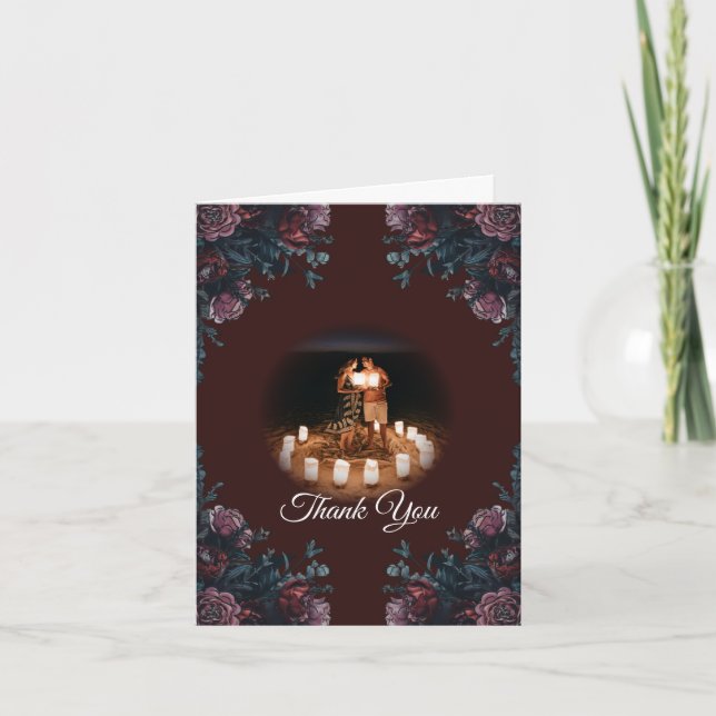 Mörk Maroon Mauve Gothic Elegant bröllop Tack Kort (Framsida)