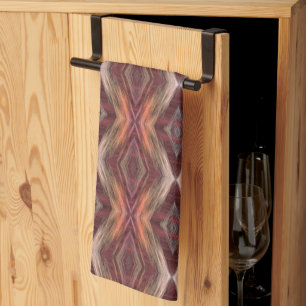 Mörk Maroon Red Coral Rosa Orange Brown Tribal Art Kökshandduk