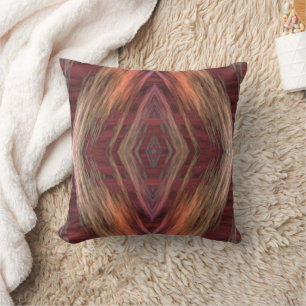 Mörk Maroon Red Coral Rosa Orange Brown Tribal Art Kudde
