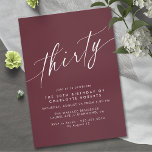 Mörk Maroon Red | Modern Burgundy 30års födelsedag Inbjudningar<br><div class="desc">Moderna inbjudningar från 30års födelsedag med enkel,  textskyddad design. Kalligrafteckensnitt på mörkens röda bakgrund.</div>