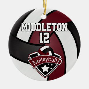 Mörk Maroon, White and Black Volleyball Julgransprydnad Keramik