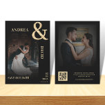 Mörk-matad foto Guld Ampersand QR-kod Bröllop Spara Datumet<br><div class="desc">Överraska dina kära med den här eleganten Spara datumkortet med anpassningsbarnas foto,  guld-ampersand,  QR-kod och anpassningsbar. Lägg enkelt till din information genom att klicka på alternativet "anpassa".</div>
