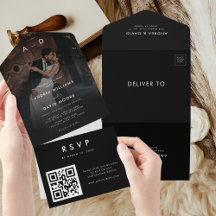 Mörk-matad fotomodern, minimalistisk QR-kod Bröllo
