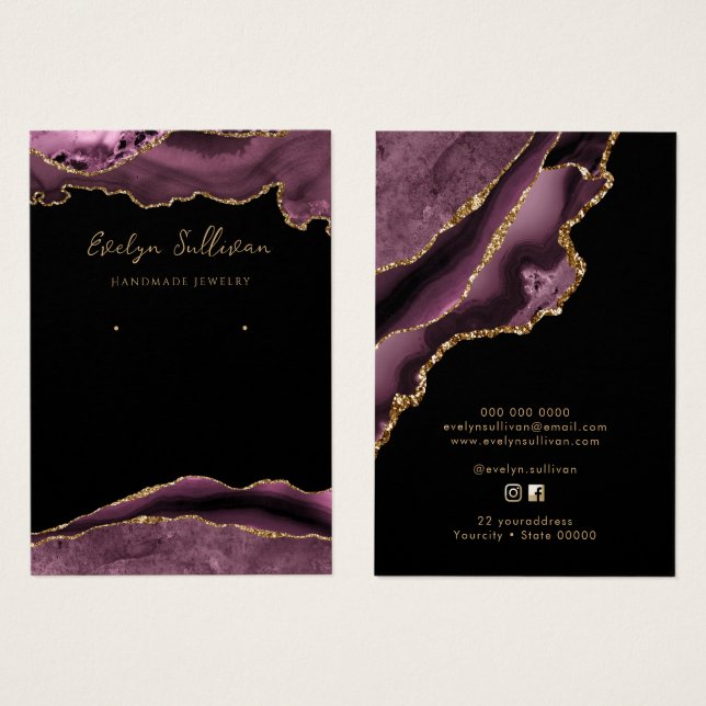 Mörk Mauve agate jewelry visning card Visitkort (Framsida & baksida)