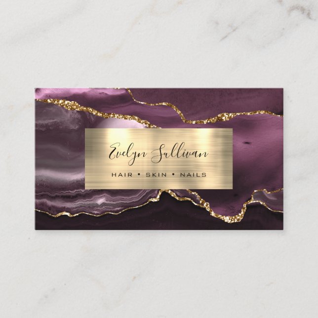 Mörk Mauve Gold Foil Agate Affärskort Visitkort (Framsida)