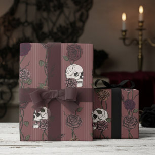 Mörk Mauve Gotisk Dödskalle & Rosstripor Presentpapper