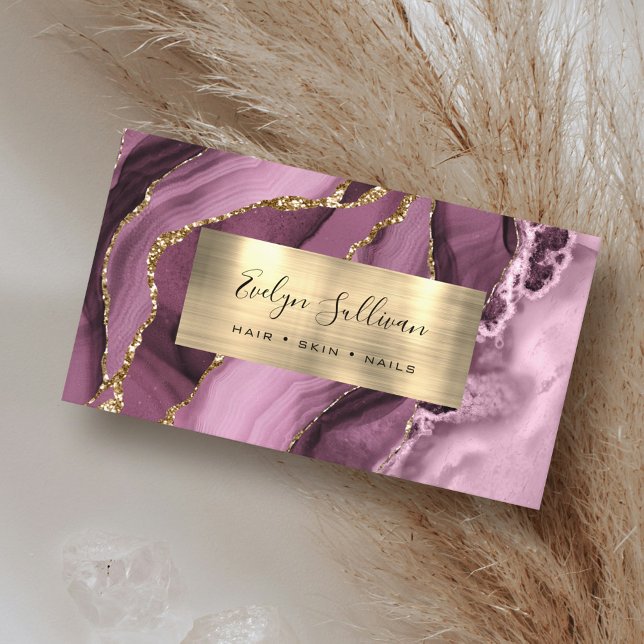 Mörk Mauve Guld Agate Affärskort Visitkort (Skapare uppladdad)