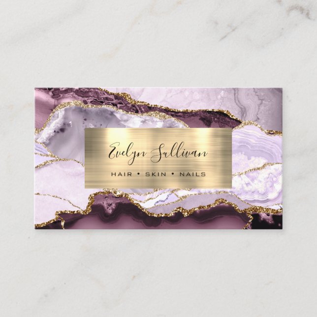 Mörk Mauve Lilac och Guld Agate-Affärskortet Visitkort (Framsida)