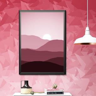 Mörk Mauve Rodnad Rosa Berg Ställningar Solnedgång Poster