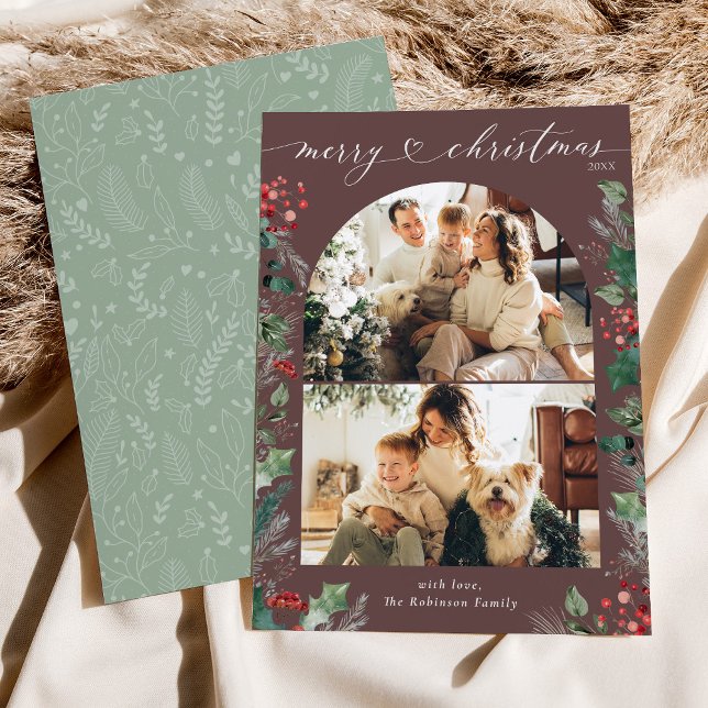 Mörk Mauve Unique 2 Photo Arch Julafton Julkort (Skapare uppladdad)