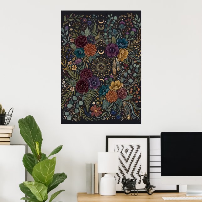 Mörk Maximalist Blommig Affisch (Hemmakontoret)
