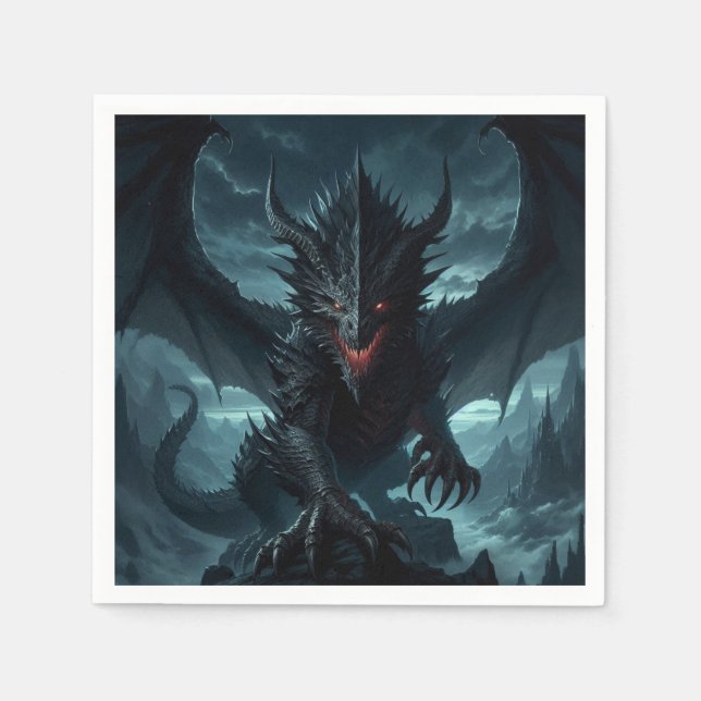 Mörk, medeltida draken pappersservett (Framsidan)