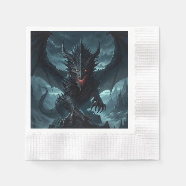 Mörk, medeltida draken pappersservett (Framsidan)